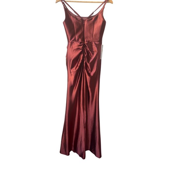 Cicinia Bridesmaid Satin Maxi Dress Sz 0 NWT Rust Terracotta Draped Square Neck - Picture 7 of 13